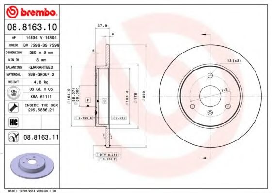 AP 14804 Тормозные диски для SMART CABRIO