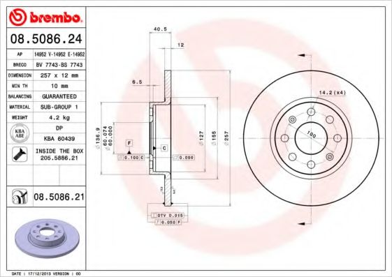 AP 14952V Тормозные диски AP для FIAT