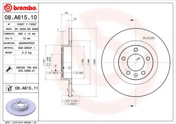 AP 15067 Тормозные диски AP для PEUGEOT