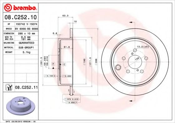 AP 15074V Тормозные диски для SUBARU OUTBACK