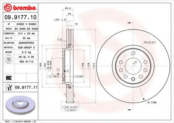 AP 24893 Тормозные диски для CADILLAC BLS
