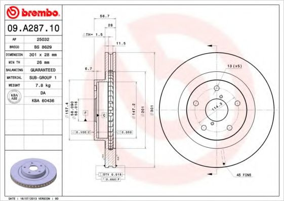 AP 25032 Тормозные диски для SUBARU