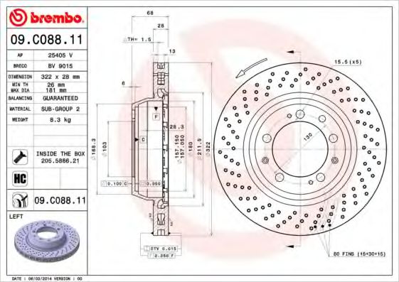 AP 25405V Тормозные диски для PORSCHE
