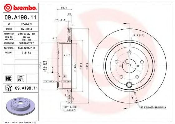 AP 25424V Тормозные диски для SUBARU