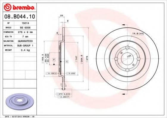BRECO BS6006 Тормозные диски BRECO для DAIHATSU