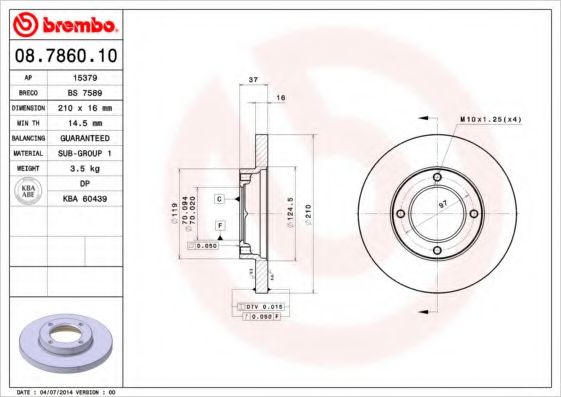 BRECO BS7589 Тормозные диски для DAIHATSU HIJET