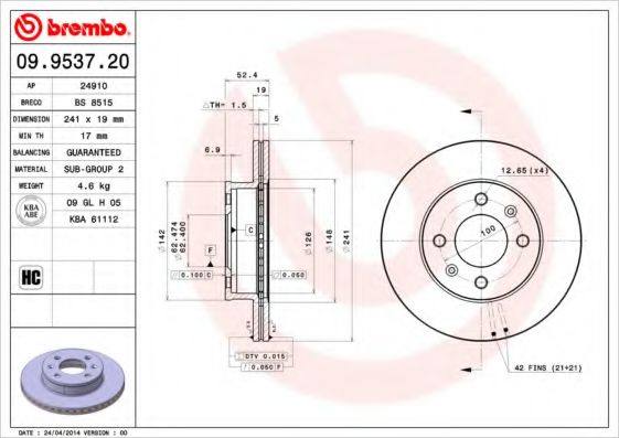BRECO BS8515 Тормозные диски BRECO для HYUNDAI