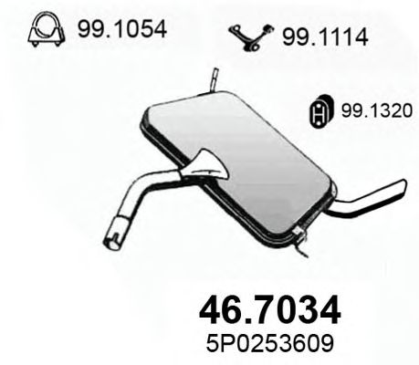 46.7034 ASSO Глушитель выхлопных газов конечный 46.7034 ASSO Глушитель выхлопных газов конечный