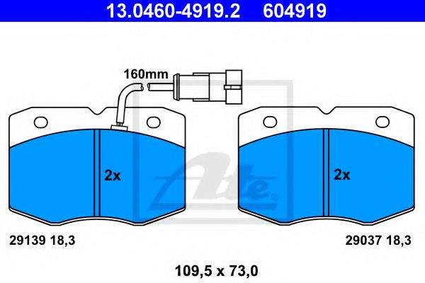 ATE 13046049192 Комплект тормозных колодок, дисковый тормоз ATE 13046049192 Комплект тормозных колодок, дисковый тормоз