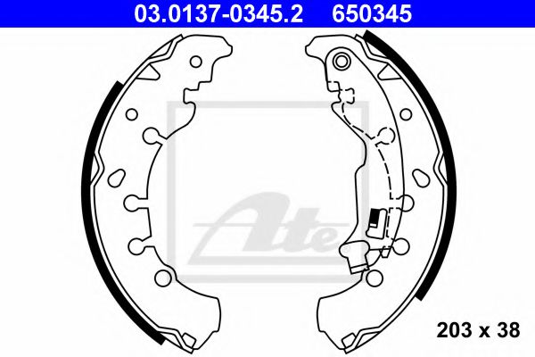 ATE 03013703452 Ремкомплект барабанных колодок для FIAT BRAVA