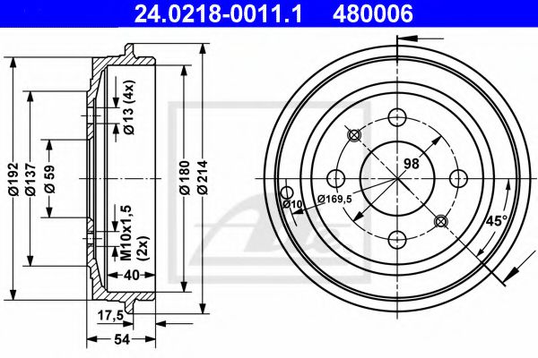 ATE 24021800111 Тормозной барабан для FIAT PANDA (169)