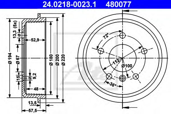 ATE 24021800231 Тормозной барабан для MERCEDES-BENZ A-CLASS