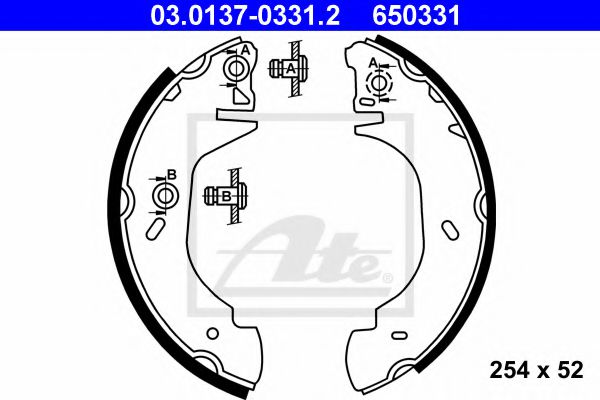 ATE 03013703312 Ремкомплект барабанных колодок для FORD