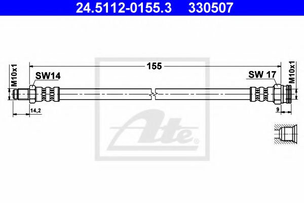 ATE 24511201553 Тормозной шланг для PEUGEOT 205 2 (20A/C)