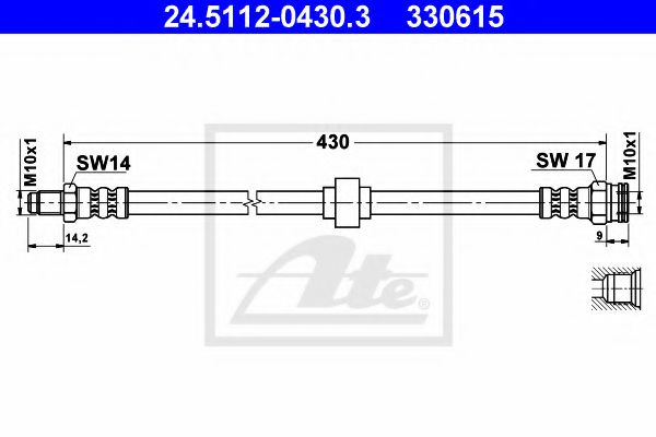 ATE 24511204303 Тормозной шланг для PEUGEOT 205 2 (20A/C)
