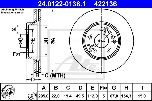 ATE 24012201361 Тормозные диски для MERCEDES-BENZ KOMBI