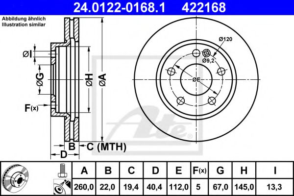 ATE 24012201681 Тормозные диски для MERCEDES-BENZ A-CLASS