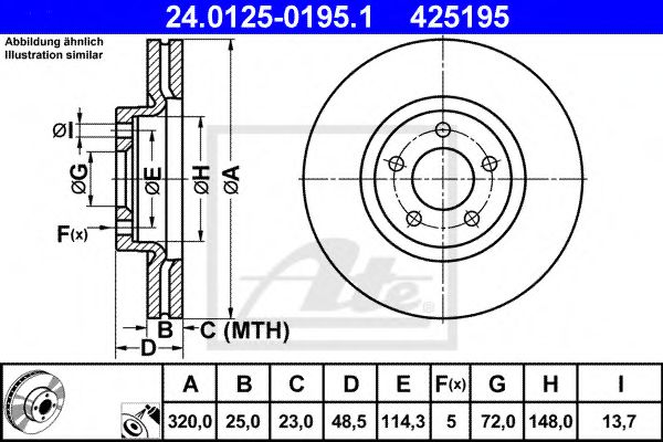 ATE 24012501951 Тормозные диски ATE для MAZDA