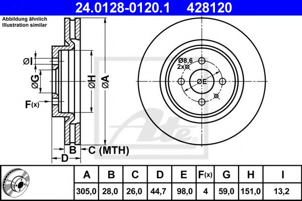 ATE 24012801201 Тормозные диски ATE для FIAT