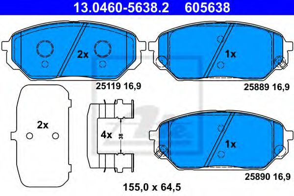 ATE 13046056382 Тормозные колодки для HYUNDAI IX55