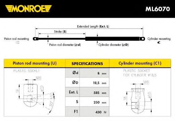 MONROE ML6070 Амортизатор багажника и капота для RENAULT KOLEOS
