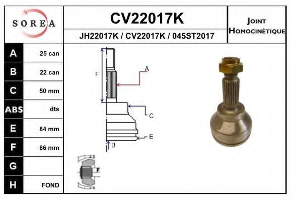 EAI CV22017K Шарнирный комплект, приводной вал 