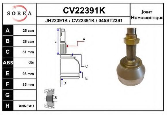 EAI CV22391K ШРУС для ALFA ROMEO 147 (937) 1.9 JTD (937AXD1A)