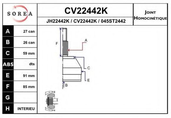 EAI CV22442K Шарнирный комплект, приводной вал EAI CV22442K Шарнирный комплект, приводной вал
