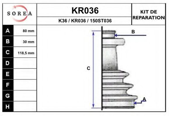 EAI KR036 Комплект пылника, приводной вал 