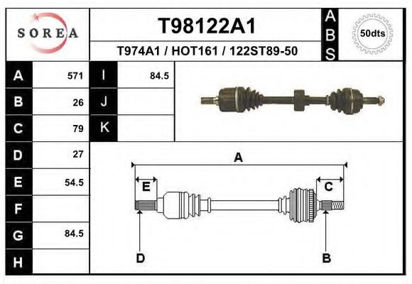 EAI T98122A1 Сальник полуоси для HONDA CRX