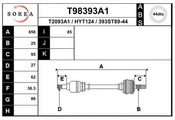 EAI T98393A1 Полуось в сборе для HYUNDAI MATRIX