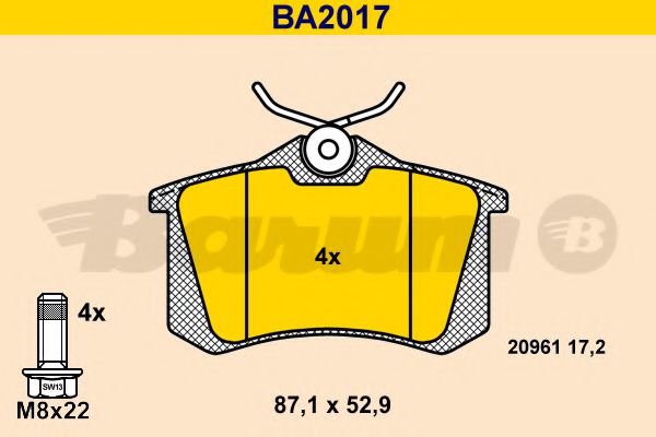 BARUM BA2017 Тормозные колодки BARUM для SEAT