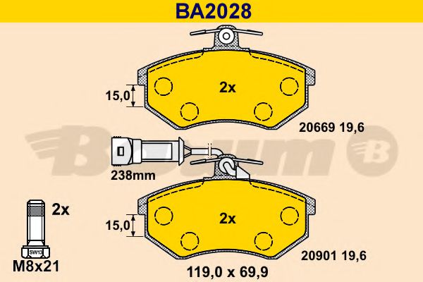 BARUM BA2028 Тормозные колодки BARUM для AUDI 100