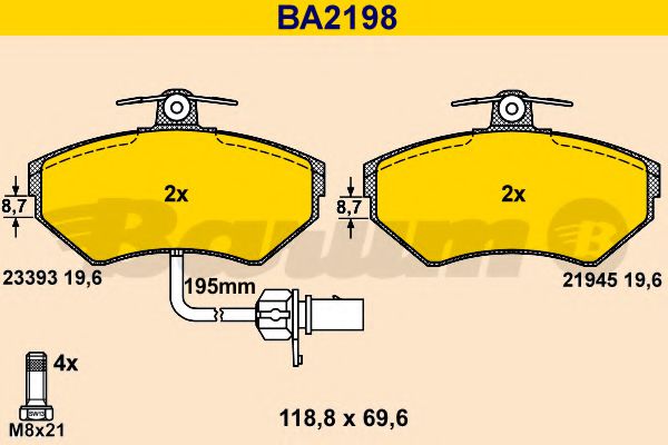 BARUM BA2198 Тормозные колодки BARUM для AUDI