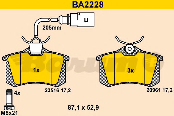 BARUM BA2228 Тормозные колодки BARUM для SEAT