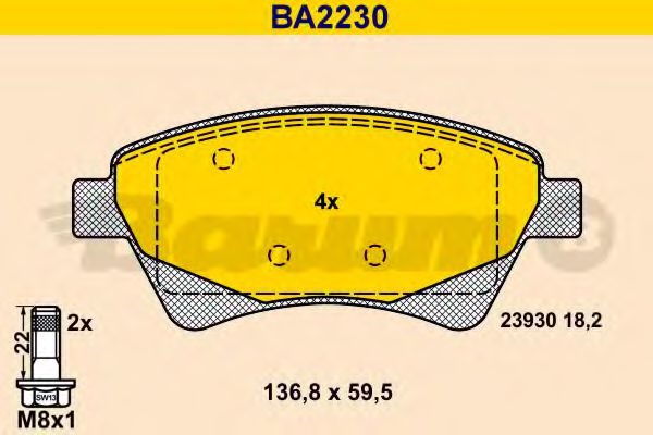 BARUM BA2230 Тормозные колодки BARUM для RENAULT