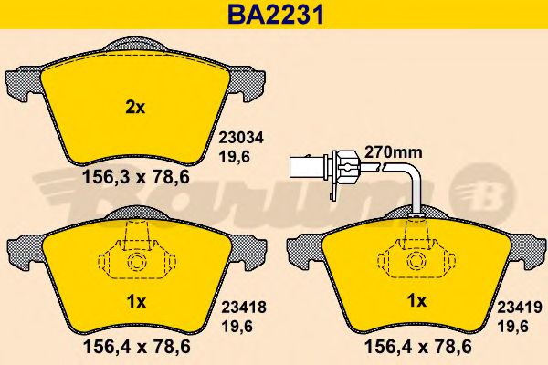 BARUM BA2231 Тормозные колодки BARUM для SEAT
