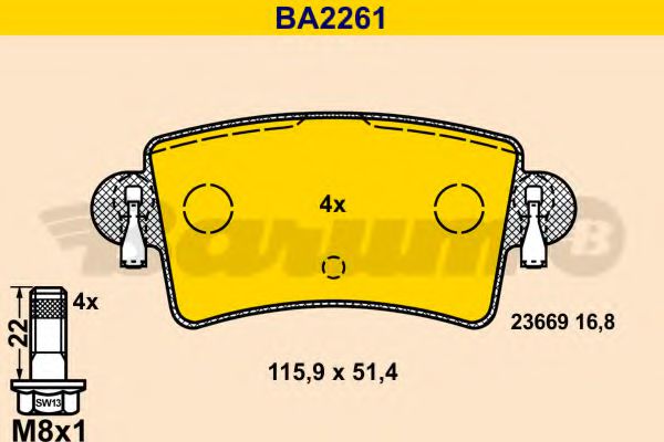 BARUM BA2261 Тормозные колодки BARUM для RENAULT