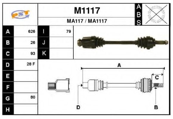 SNRA M1117 Полуось в сборе для MAZDA 323 5 (BA) 1.6 TD SNRA M1117 Полуось в сборе для MAZDA 323 5 (BA) 1.6 TD
