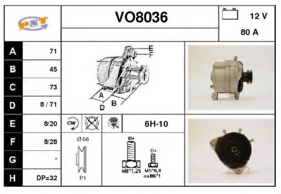 SNRA VO8036 Генератор для VOLVO 940