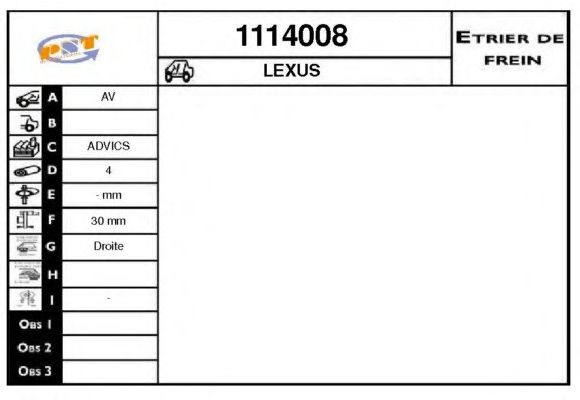 SNRA 1114008 Тормозной суппорт SNRA для LEXUS