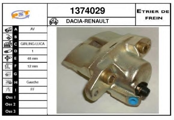 SNRA 1374029 Тормозной суппорт для DACIA