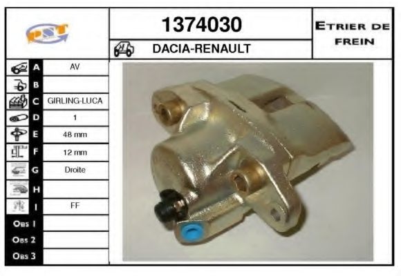 SNRA 1374030 Тормозной суппорт для DACIA