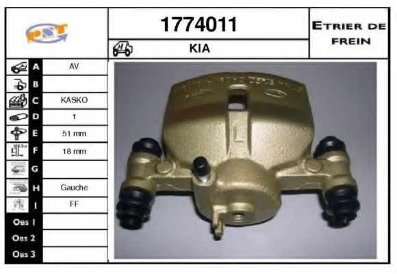 SNRA 1774011 Тормозной суппорт для KIA PICANTO (BA) 1.0 SNRA 1774011 Тормозной суппорт для KIA PICANTO (BA) 1.0