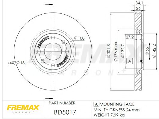 FREMAX BD5017 Тормозные диски FREMAX для PEUGEOT