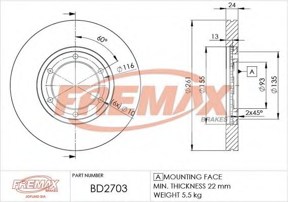 FREMAX BD2703 Тормозные диски для KIA K2700