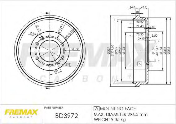 FREMAX BD3972 Тормозной барабан для ISUZU D-MAX