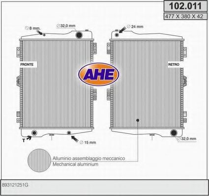 AHE 102011 Радиатор охлаждения двигателя для AUDI COUPE