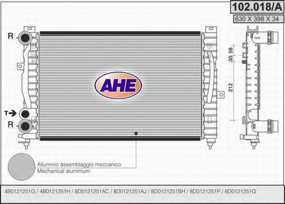 AHE 102018A Радиатор охлаждения двигателя AHE для AUDI