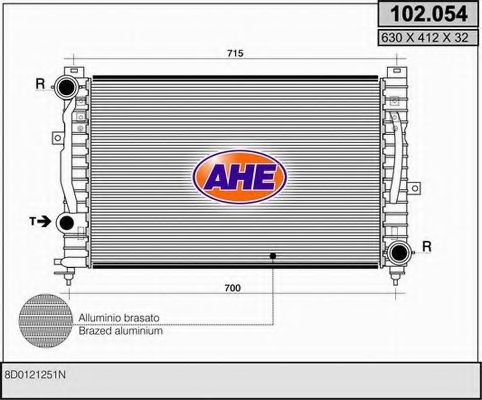 AHE 102054 Радиатор охлаждения двигателя AHE для VOLKSWAGEN